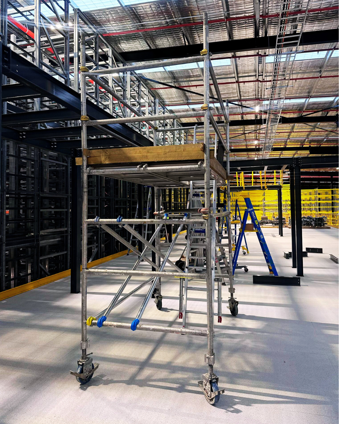 Modern building facade with scaffolding