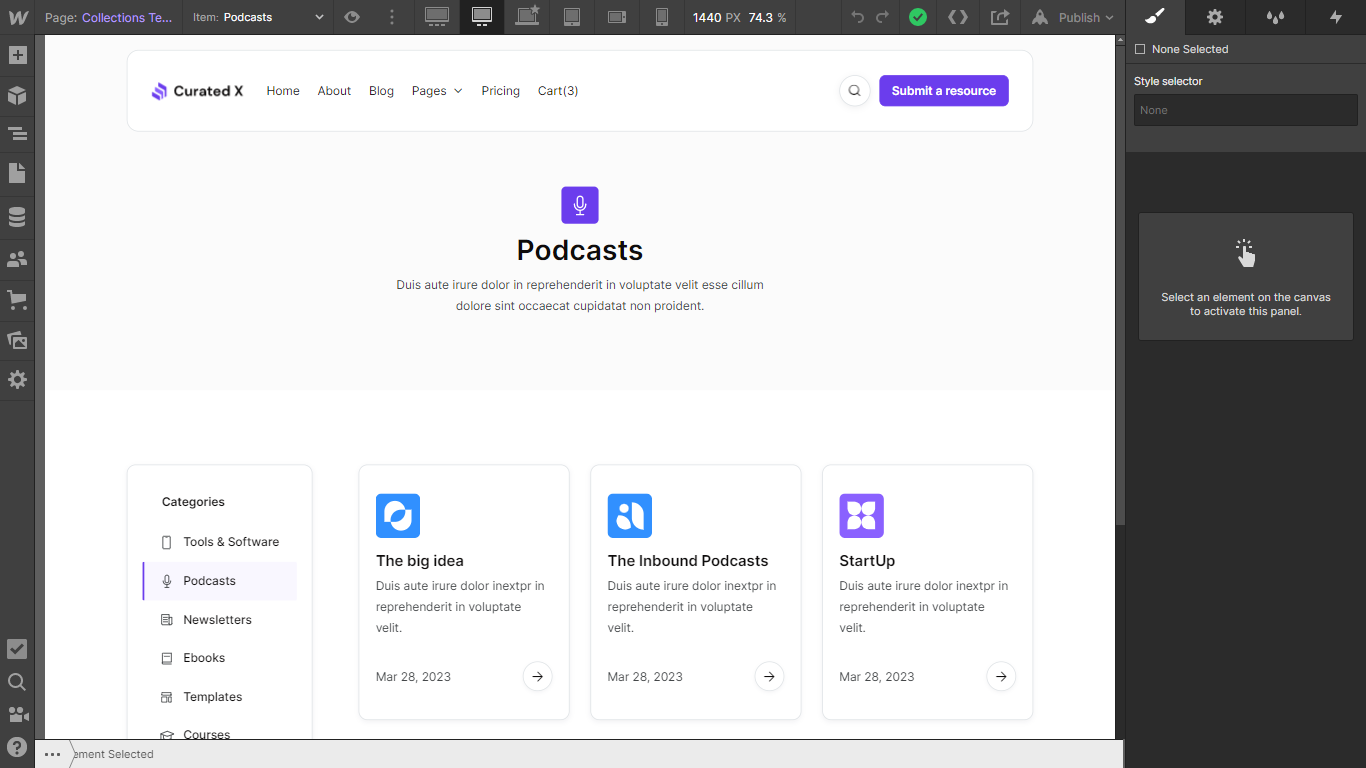 Curated X - Webflow Template And Ui Kit CMS Page
