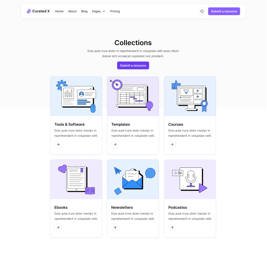 Curated X - Collections Page Curation Website Webflow Template