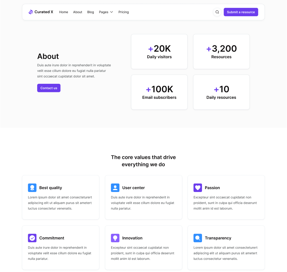 Curated X - About Page Curation Website Webflow Template