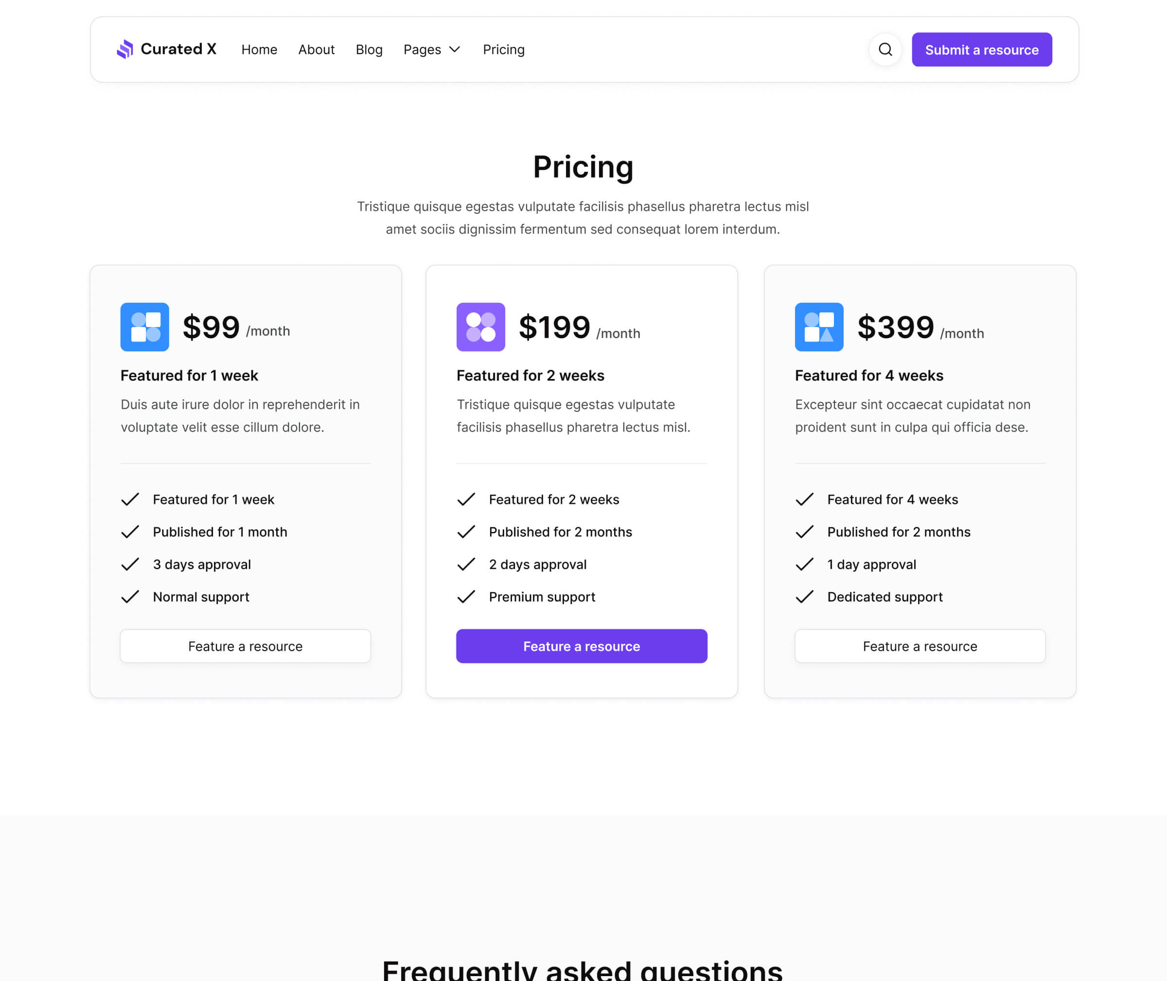 Curated X - Pricing Page - Curation Website Webflow Template