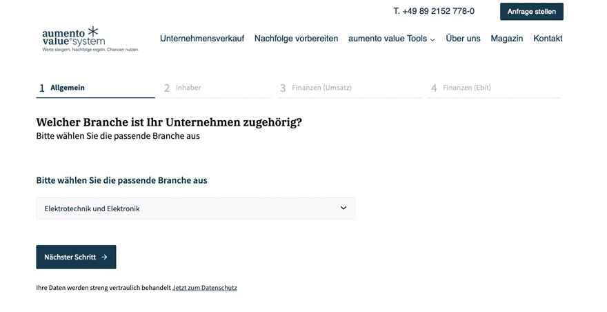 Landingpage für aumento value