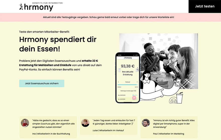 Landingpage für Hrmony
