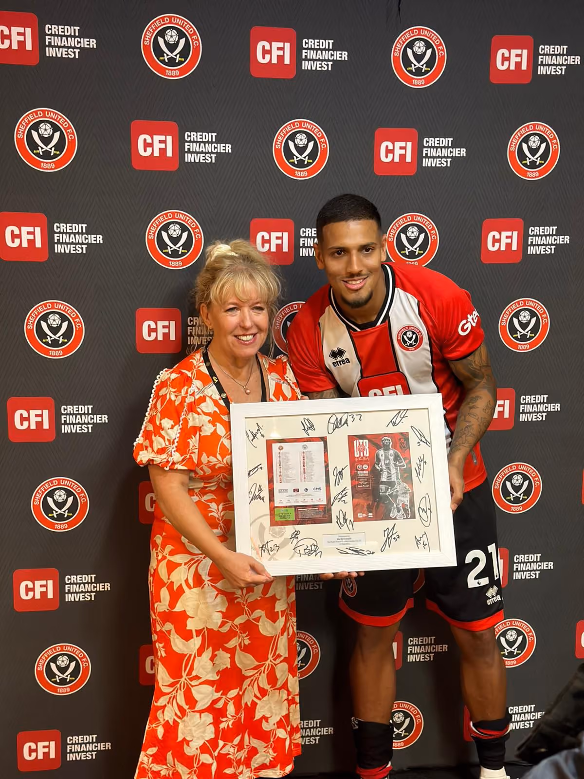 Webid meeting Sheffield United man of the match after the Manchester City match at Bramall Lane