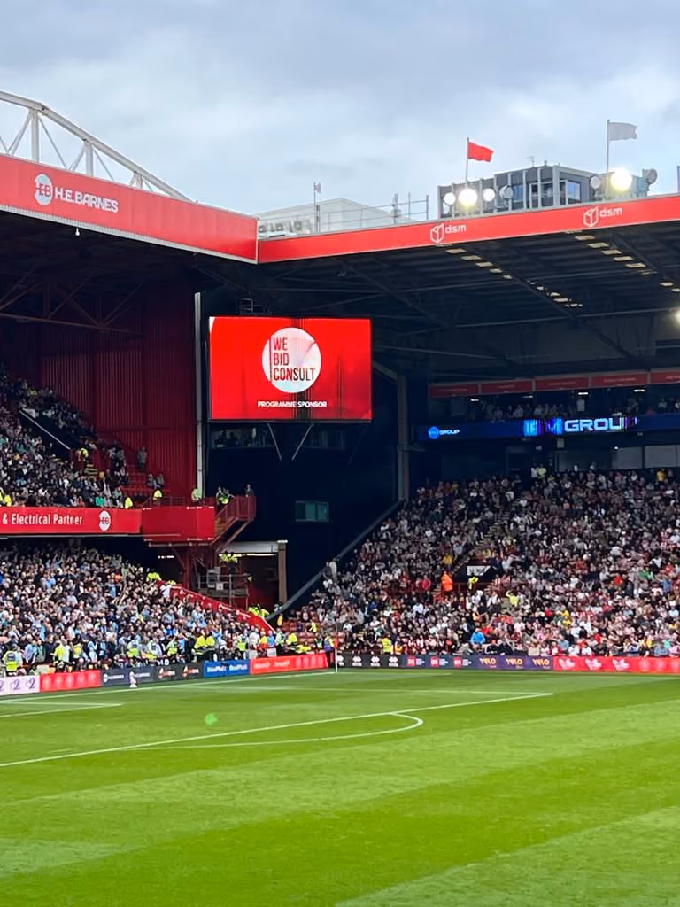Webid advertisement on display n the big screen at Bramall Lane during Sheffield United vs Manchester City