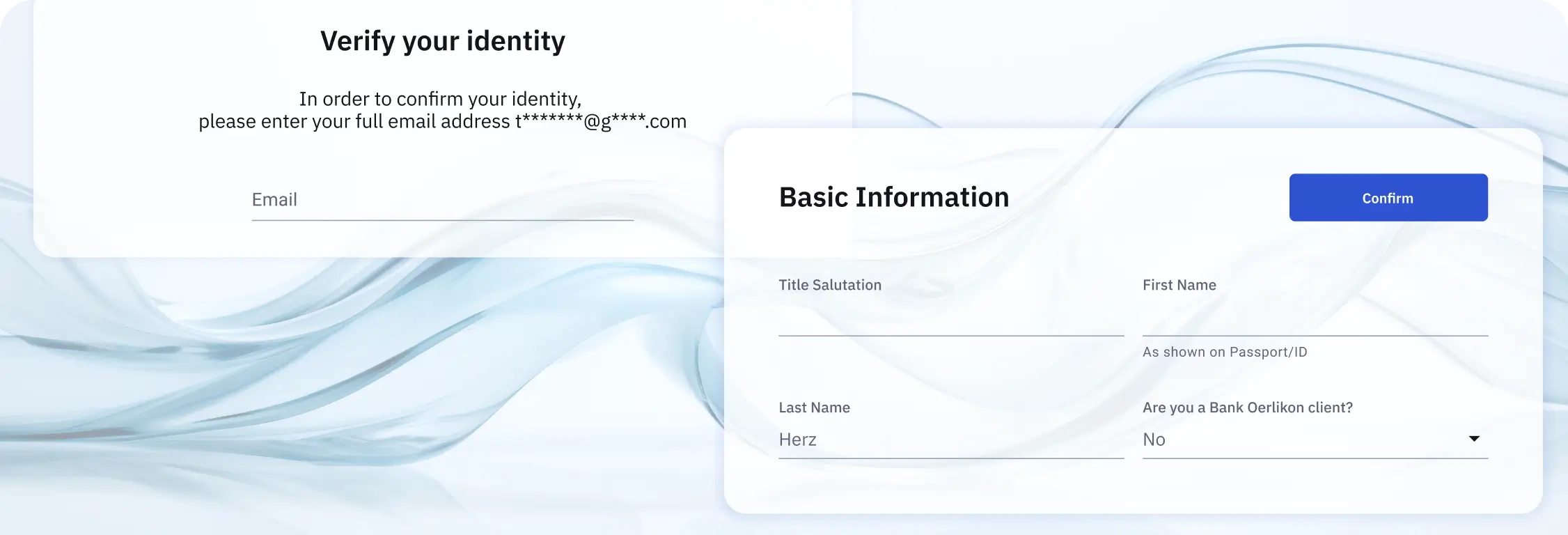Client onboarding: AI-powered client onboarding and KYC identity
verification screen in Atfinity no-code process optimisation platform for banks