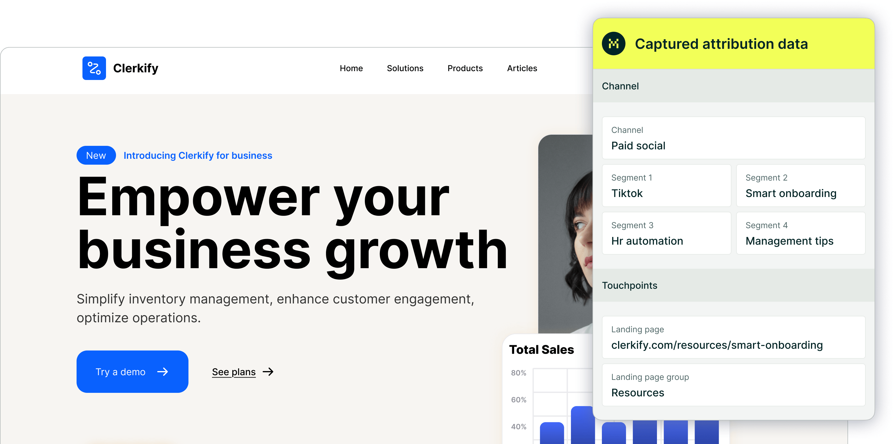 Marketing page with lead capture form powered by Madlitics, collecting campaign source data and landing page attribution from paid social traffic.