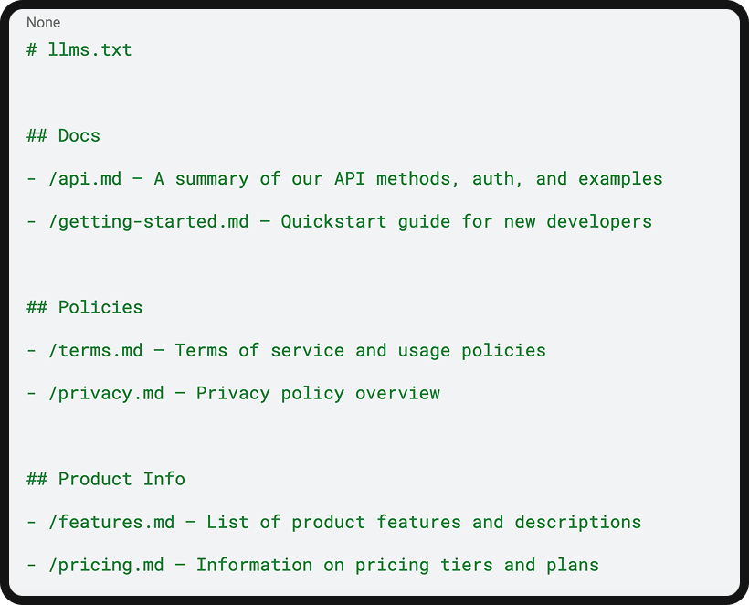 Example of a company's LLMs.txt file.