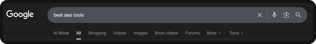 Screenshot of Google search interface with AI Mode in the left-hand corner.