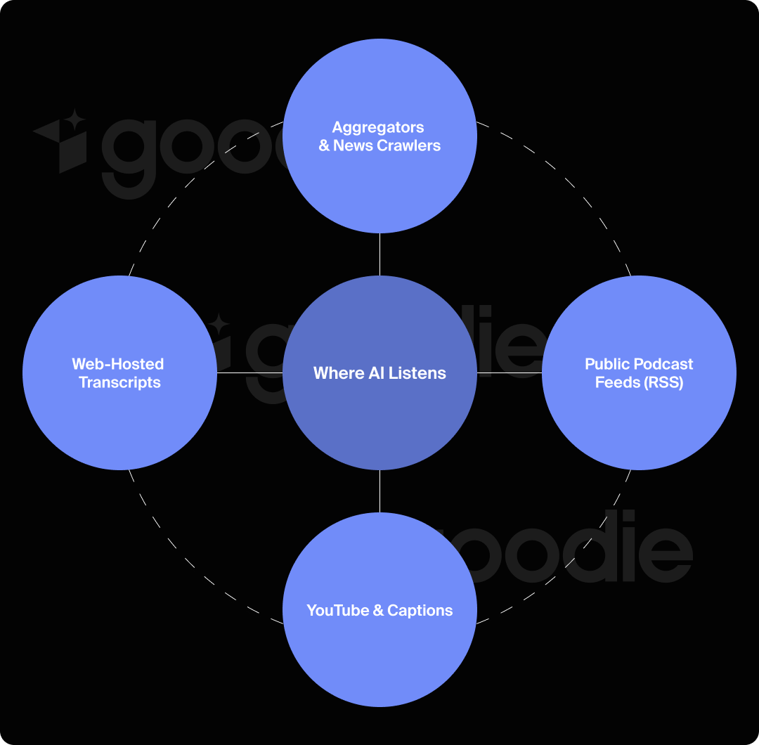 Graphic showing four places where AI gets its audio data.