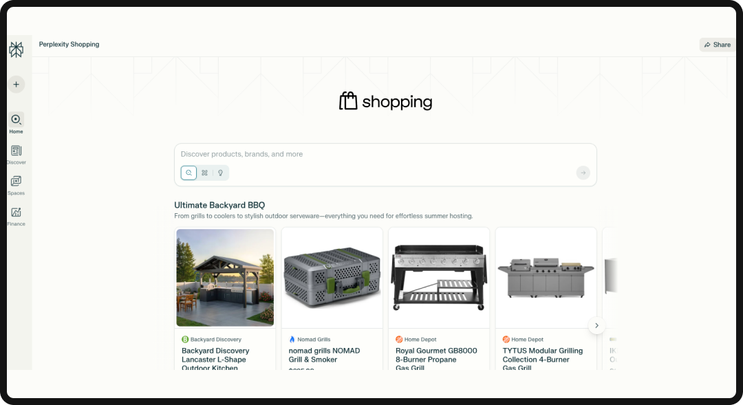 Example of the Perplexity shopping interface.