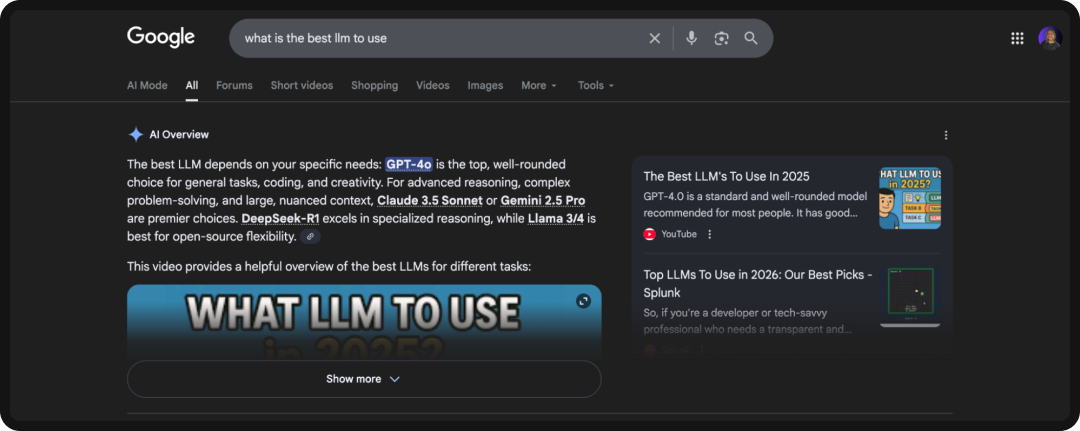 Screenshot of Google AI Overviews, an AI search engine powered by Gemini.