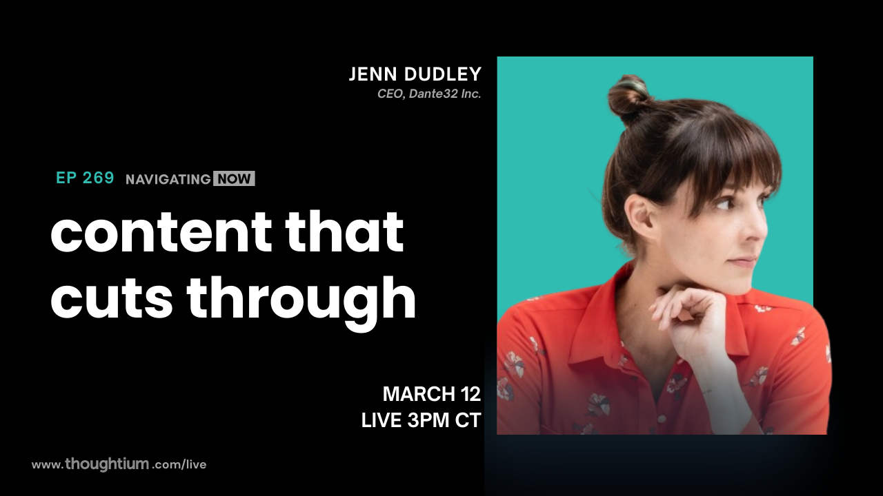 Jen Dudley, content strategist, discussing Authentic Leadership in the Age of AI Content – Livestream on YouTube, Thursday, March 12 at 3pm CT
