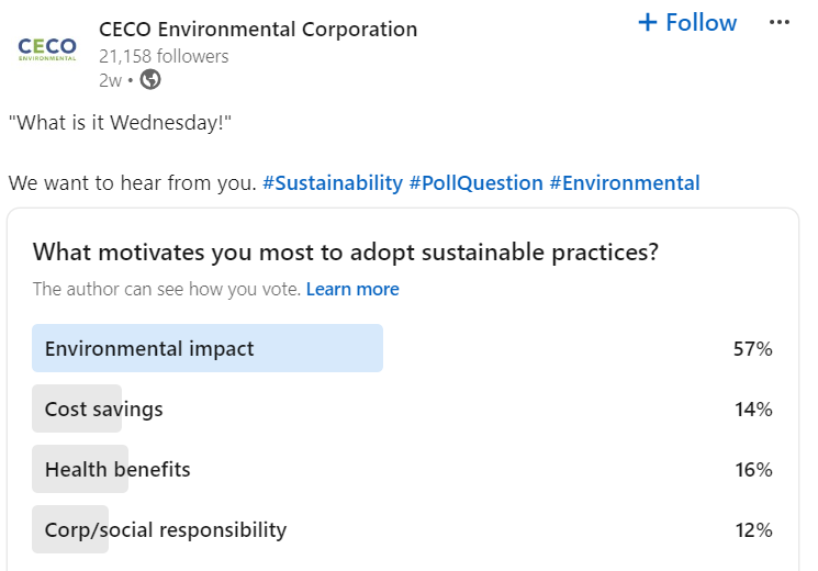CECO Linkedin Post about Environmental impact