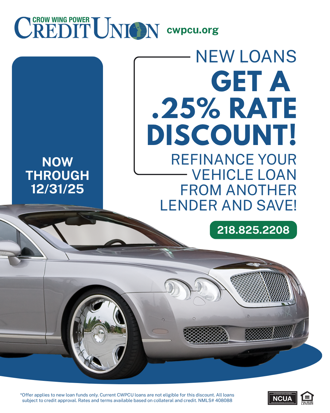 new loans get .25% rate discount refinance your vehicle loan and save