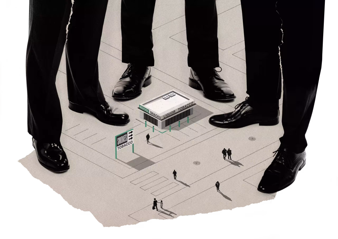 a group of people standing on a map