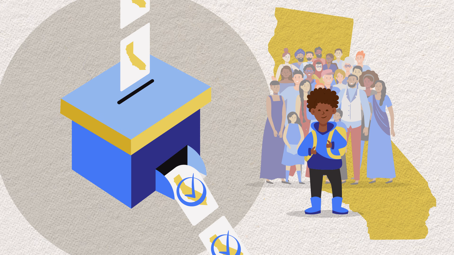 a cartoon of a boy putting a ballot into a box