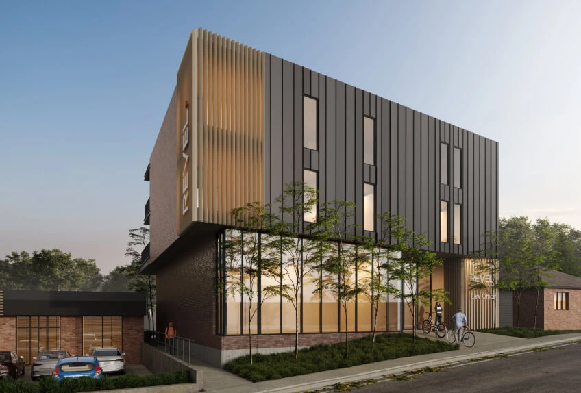 3D exterior rendering of night view for real estate visualization