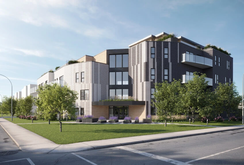 Architectural 3D rendering of residential street perspective