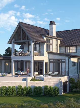 3D architectural animation still of a residential building with natural surroundings