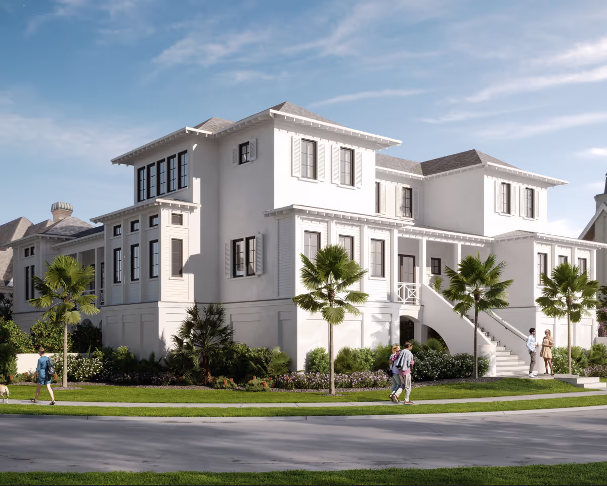 3d exterior architectural rendering of residential property with driveway
