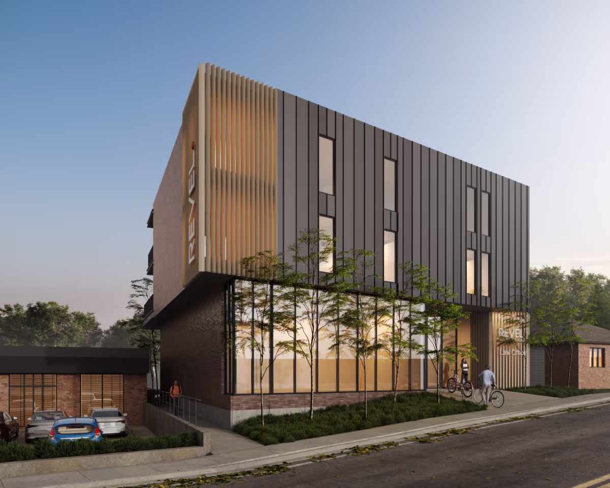 3D exterior rendering of a contemporary house with garden terrace