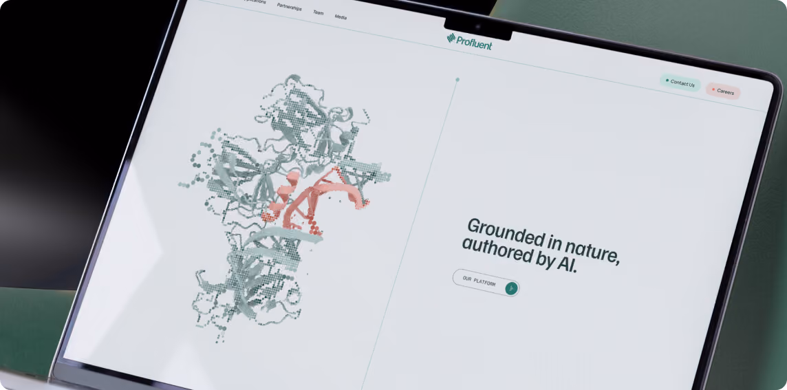 A website with a graphic of a protein structure. 