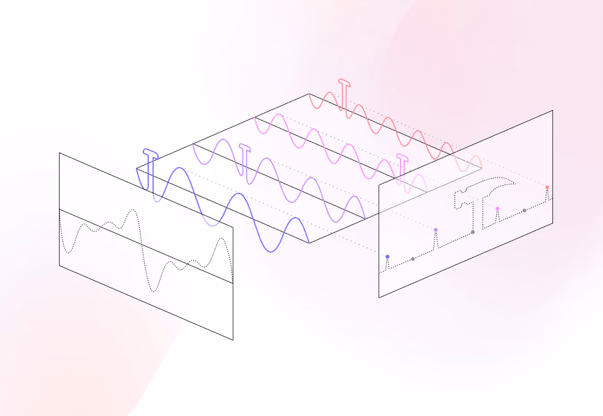 A drawing of a wave with a red background. 