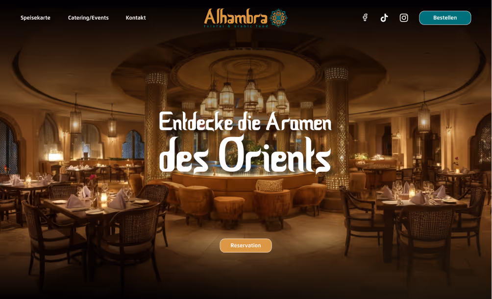 Orientalisches Restaurant Alhambra mit atmosphärischem Innenraum – umgesetzt als Webdesign-Projekt von secondlayer.
