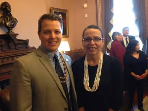 Executive director Matt Morton, Squaxin Island, meets with Jodi Gillette, Standing Rock Sioux, Senior Policy Advisor for Native American Affairs, White House Domestic Policy Council.