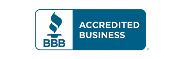 Better Business Bureau (BBB) Accredited Business blue rectangular badge with logo