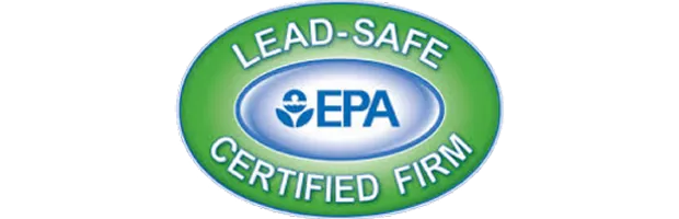 Green oval EPA logo with text LEAD-SAFE CERTIFIED FIRM indicating certification.