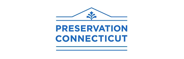 Preservation Connecticut logo with stylized roof and fleur-de-lis symbol above text.