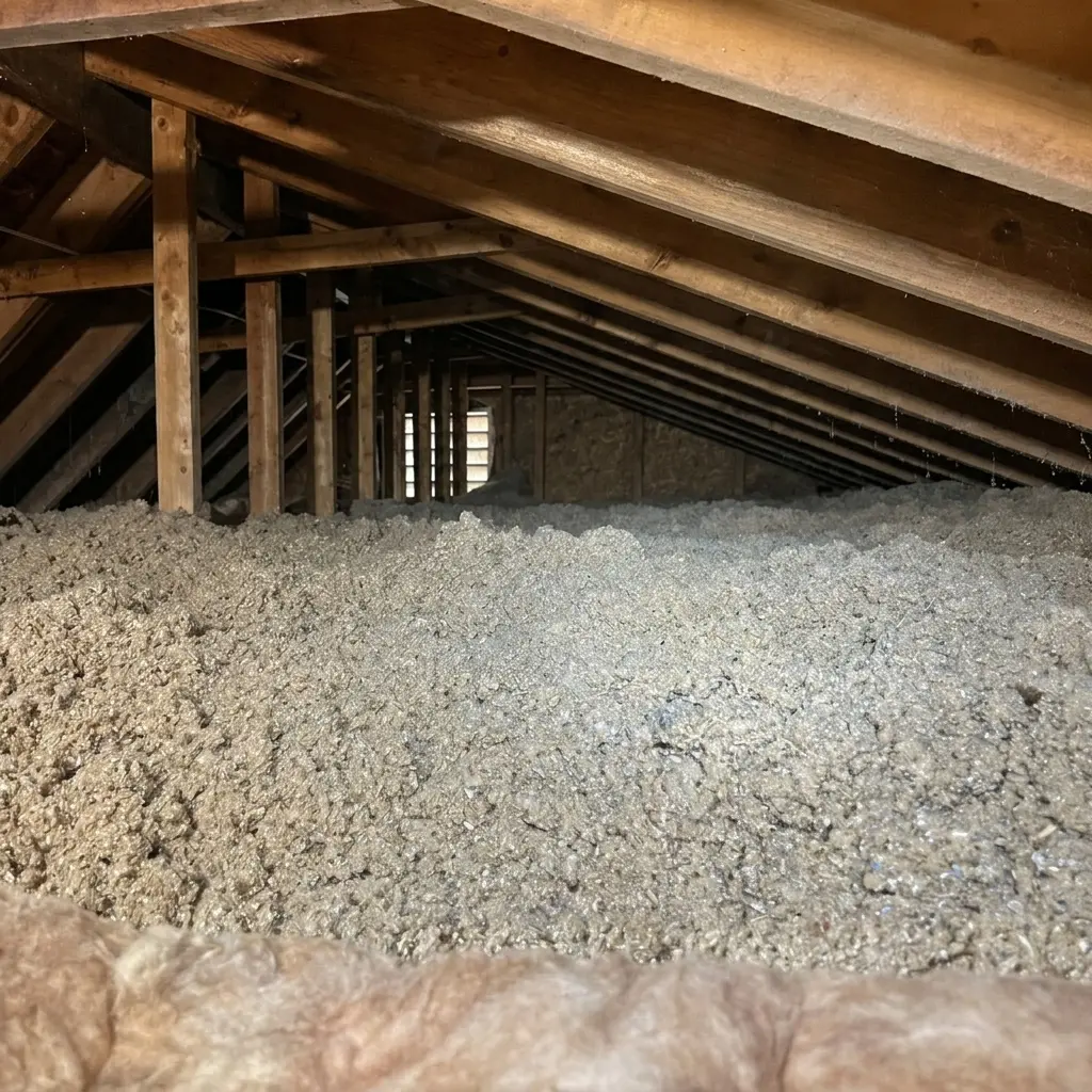 Unfinished room with concrete floor, construction insulation on walls, and a pipe stand in the center.