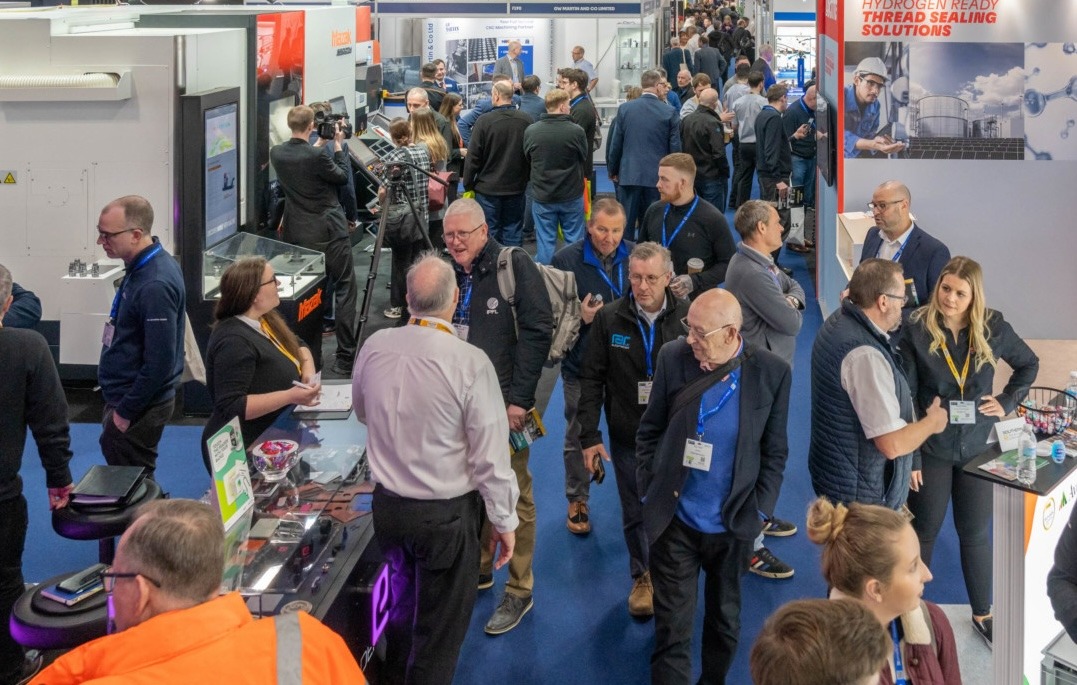 Southern Manufacturing & Electronics trade show exhibition floor with UK wiring harness suppliers and manufacturing professionals