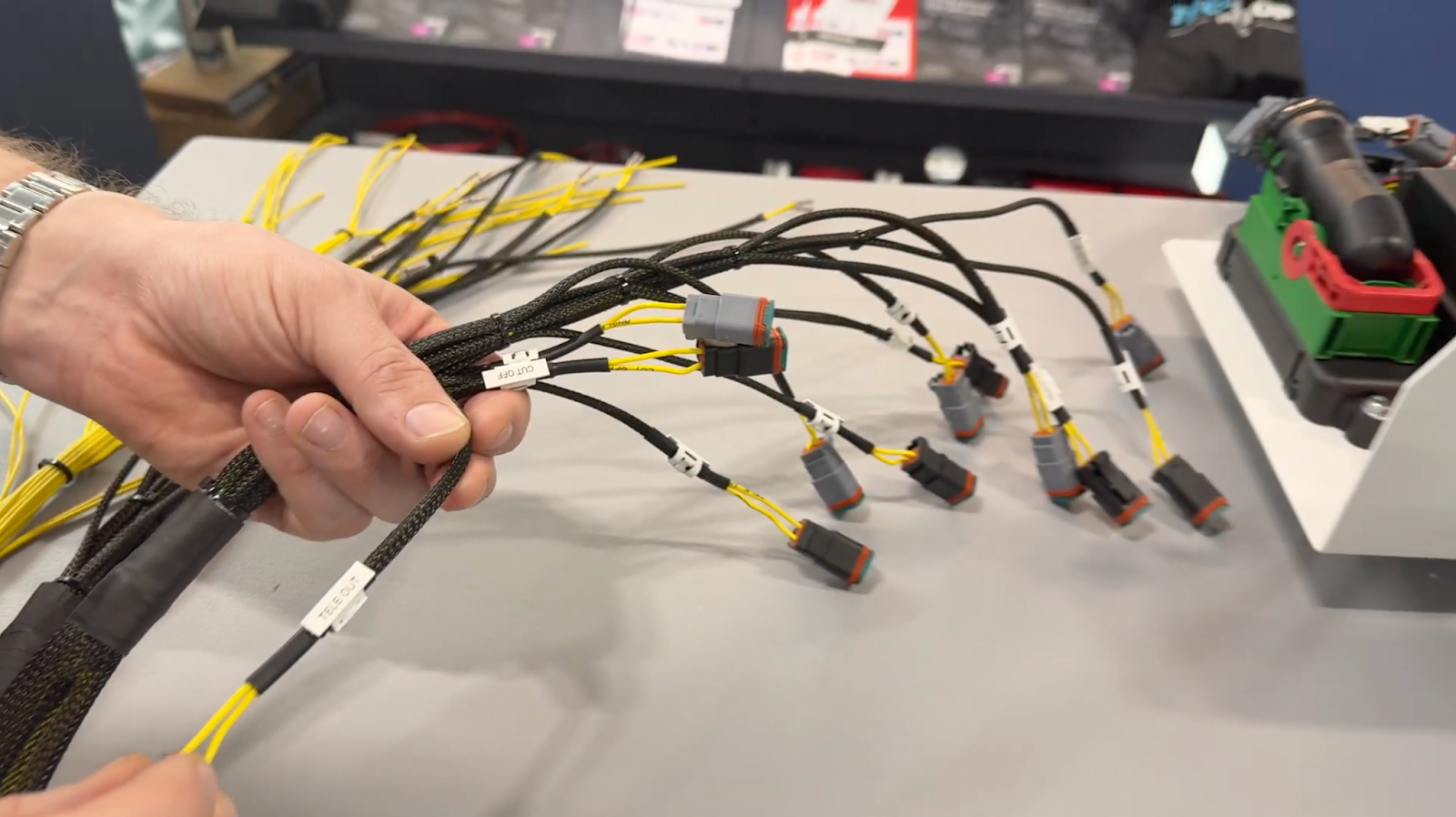 Branched wiring harness showing organised routing of wires and connectors in an OEM electrical system