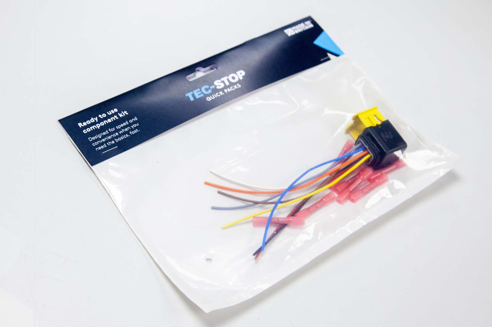 Branded Tec-Stop quick pack packaging containing wiring connector kit and installation components
