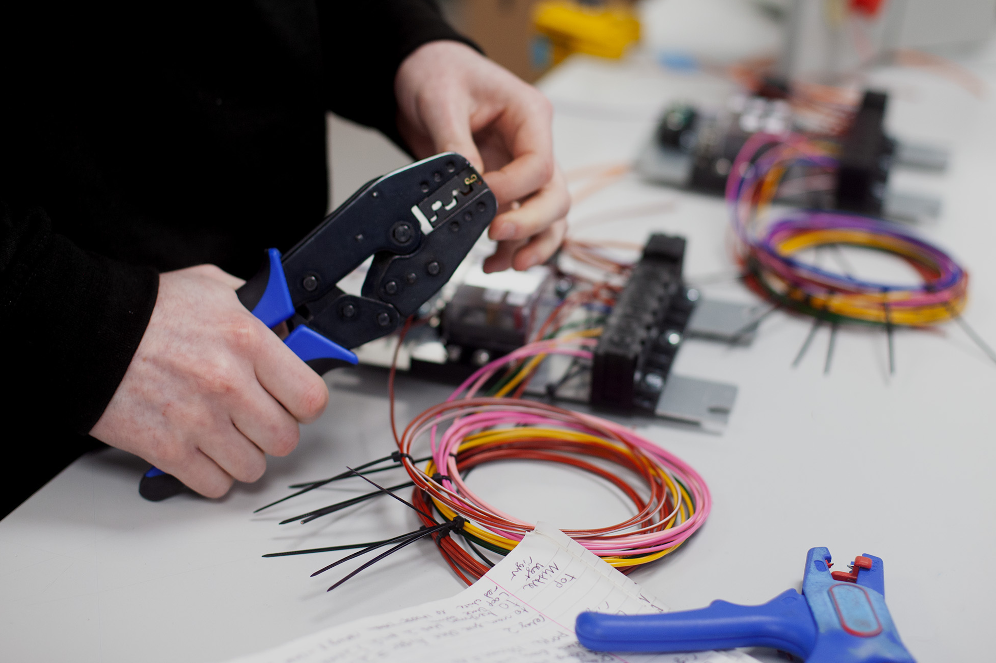 Crimping and cable preparation during electrical panel wiring and assembly