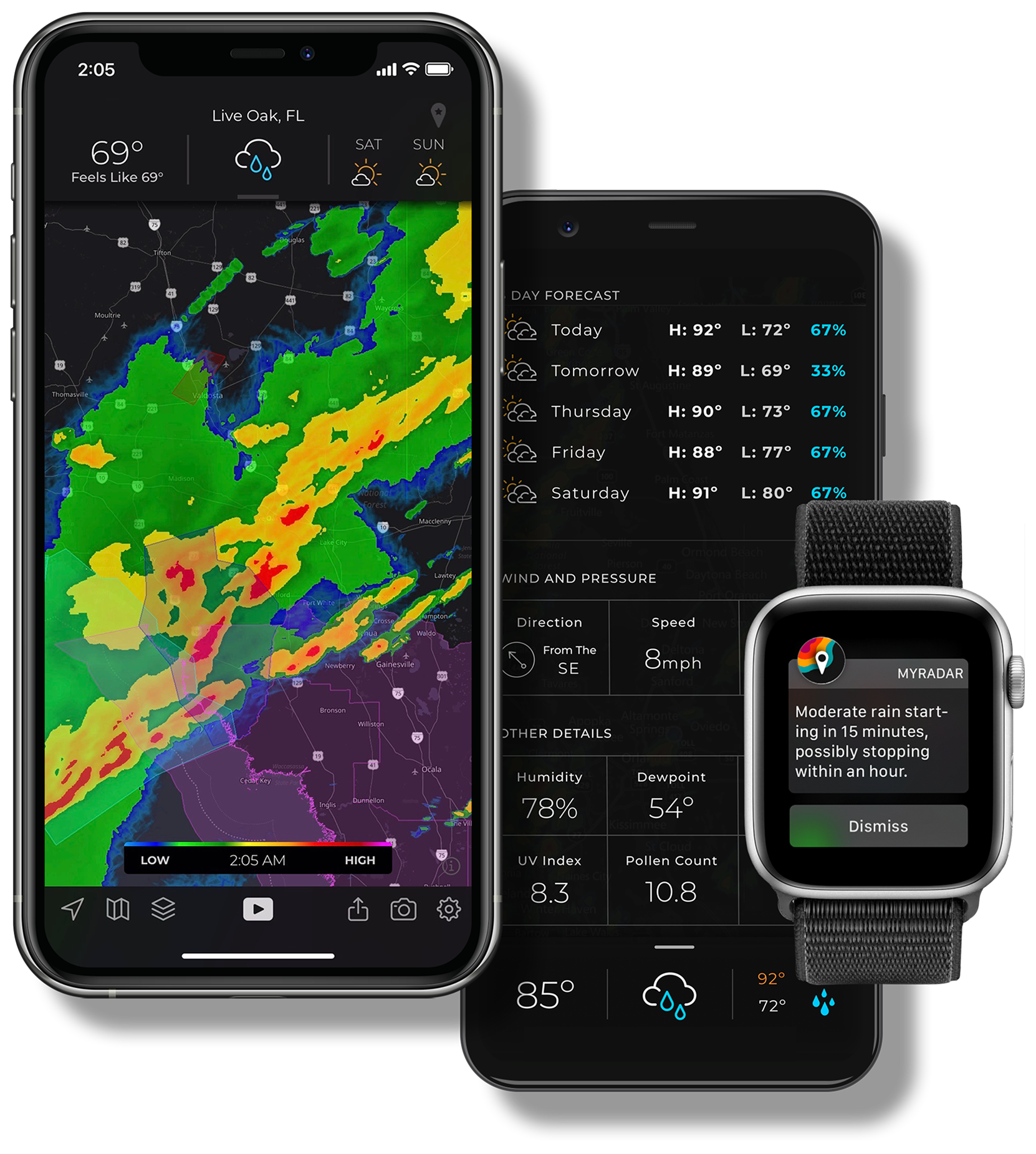 MyRadar weather app on phones and Apple Watch