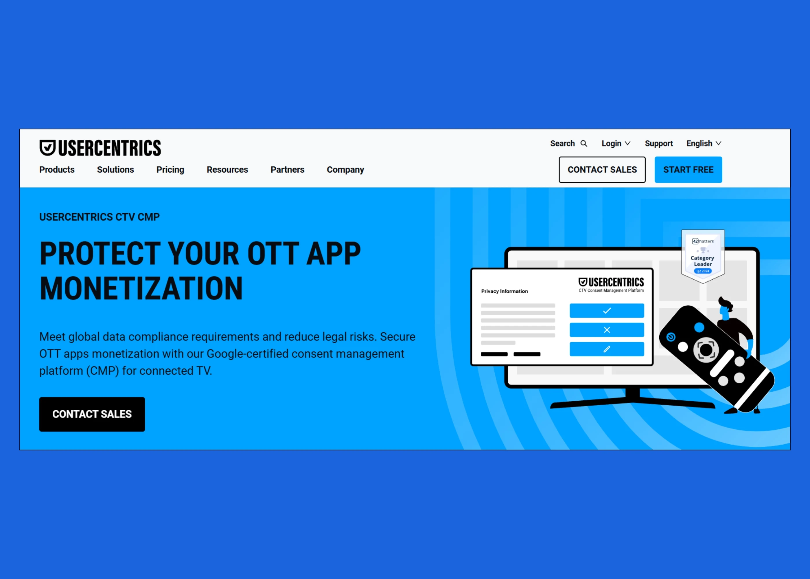 Usercentrics CTV consent management platform for OTT app monetization with privacy information interface and Google-certified CMP for connected TV compliance