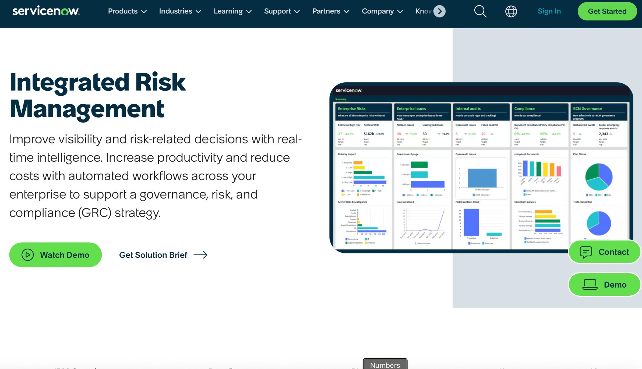 ServiceNow IRM Homepage