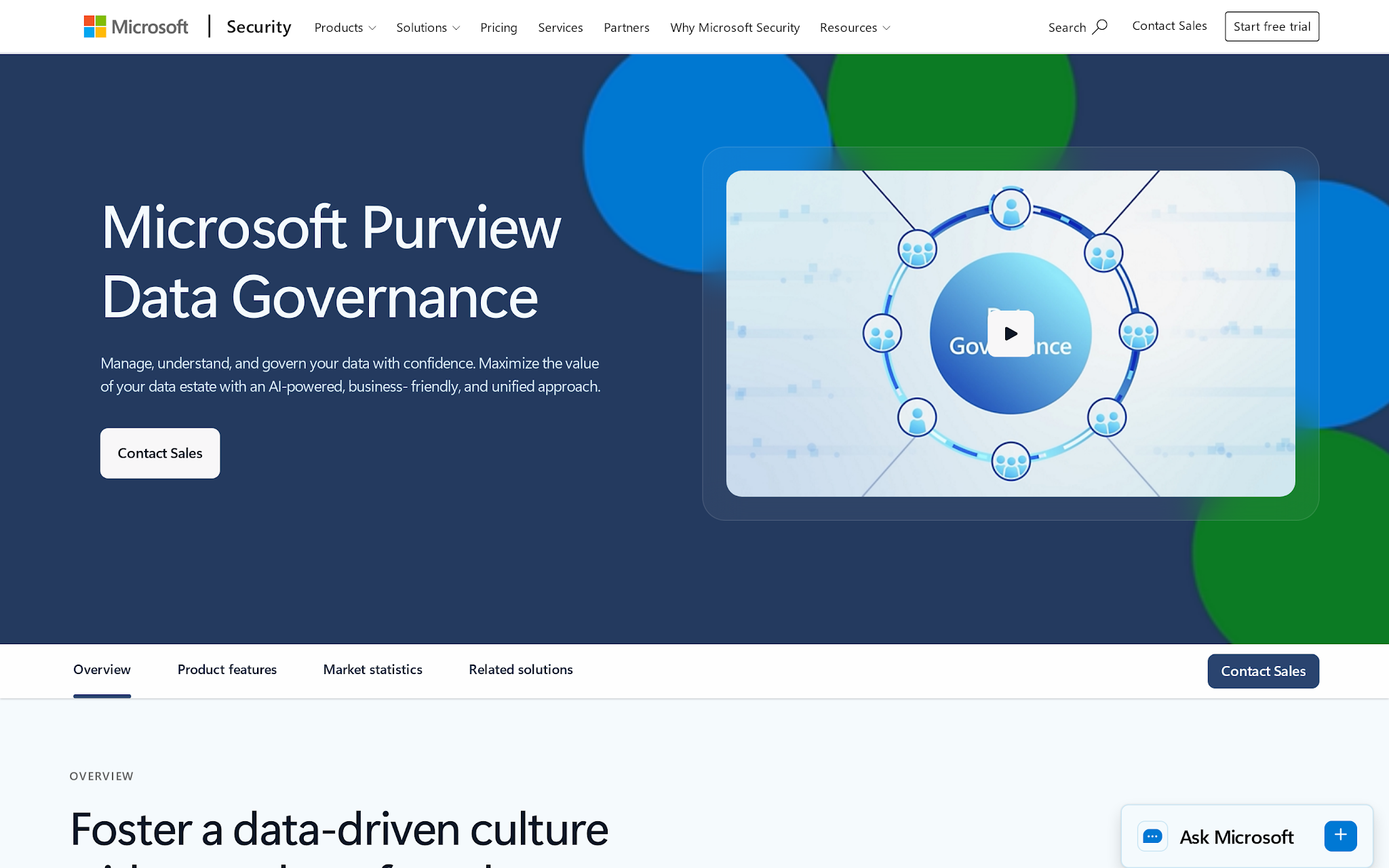 Microsoft Purview Data Governance product page
