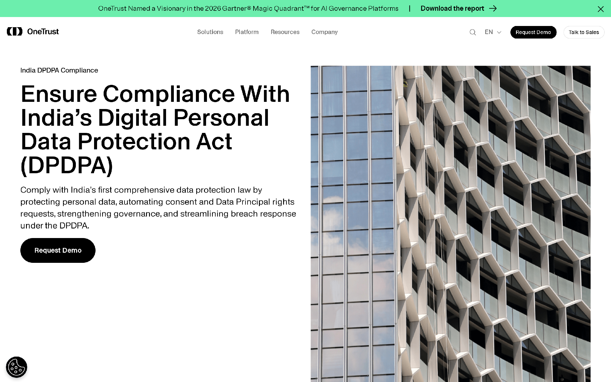 OneTrust India DPDPA compliance solution page