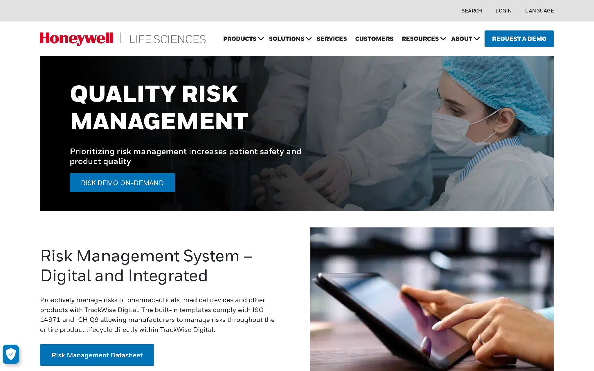 TrackWise Digital quality risk management page