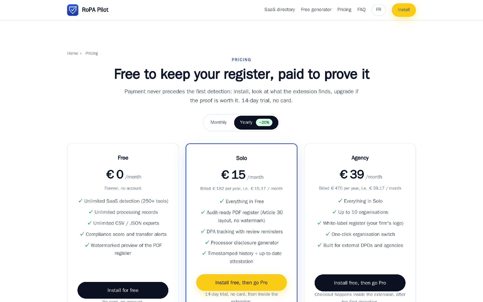 RoPA Pilot register pricing