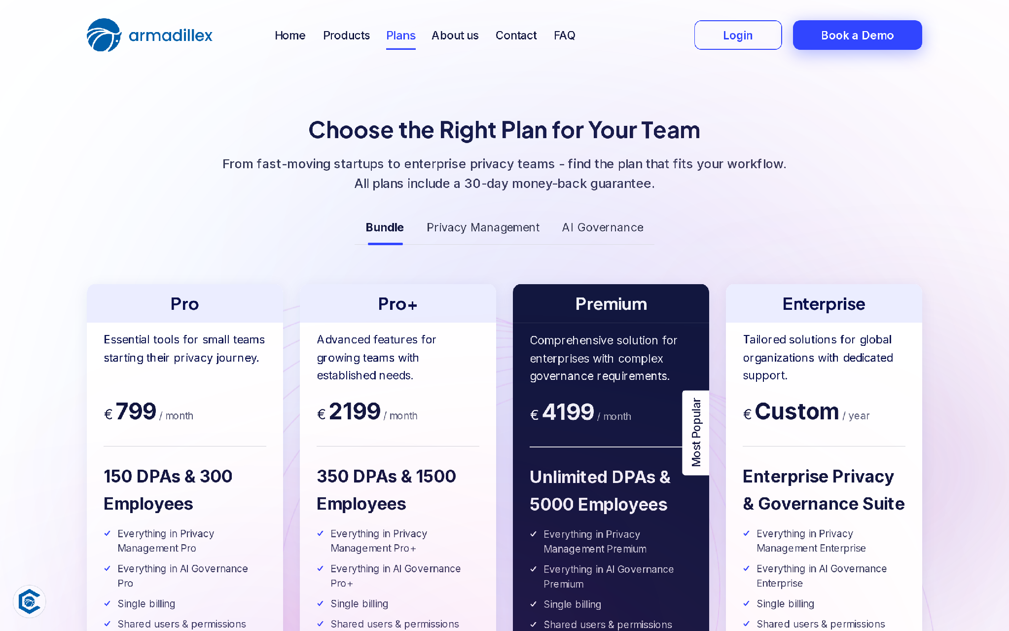 Armadillex privacy management platform plans