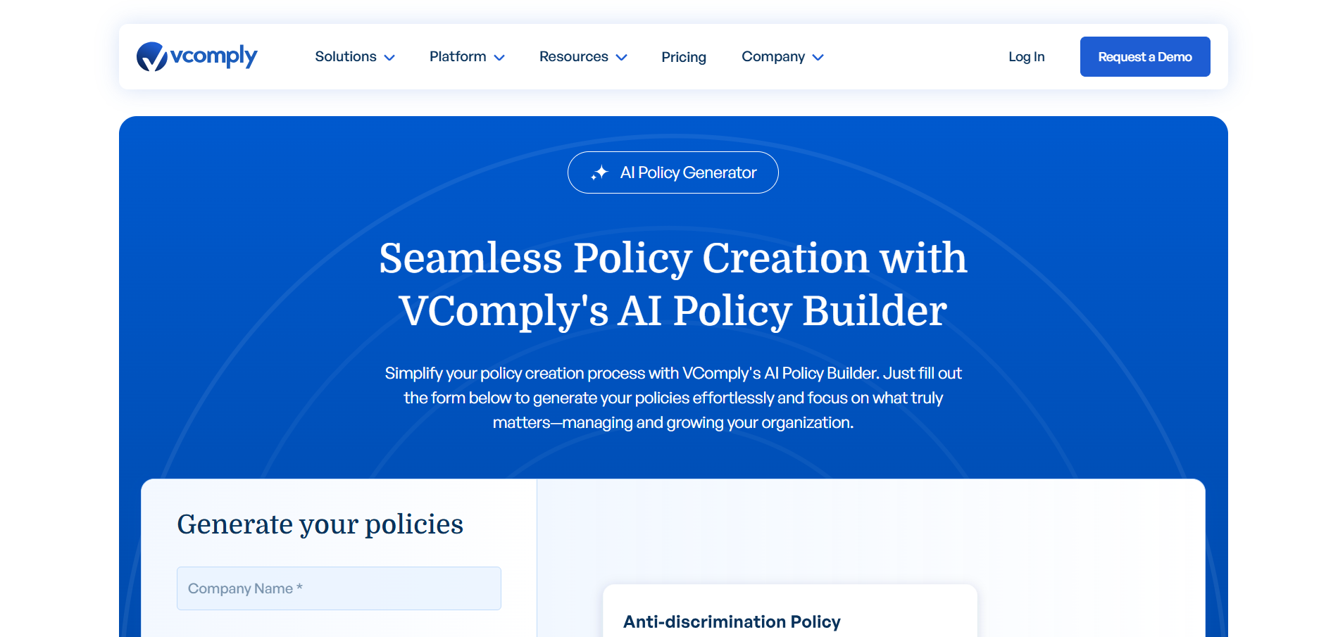 VComply PolicyOps policy management workspace