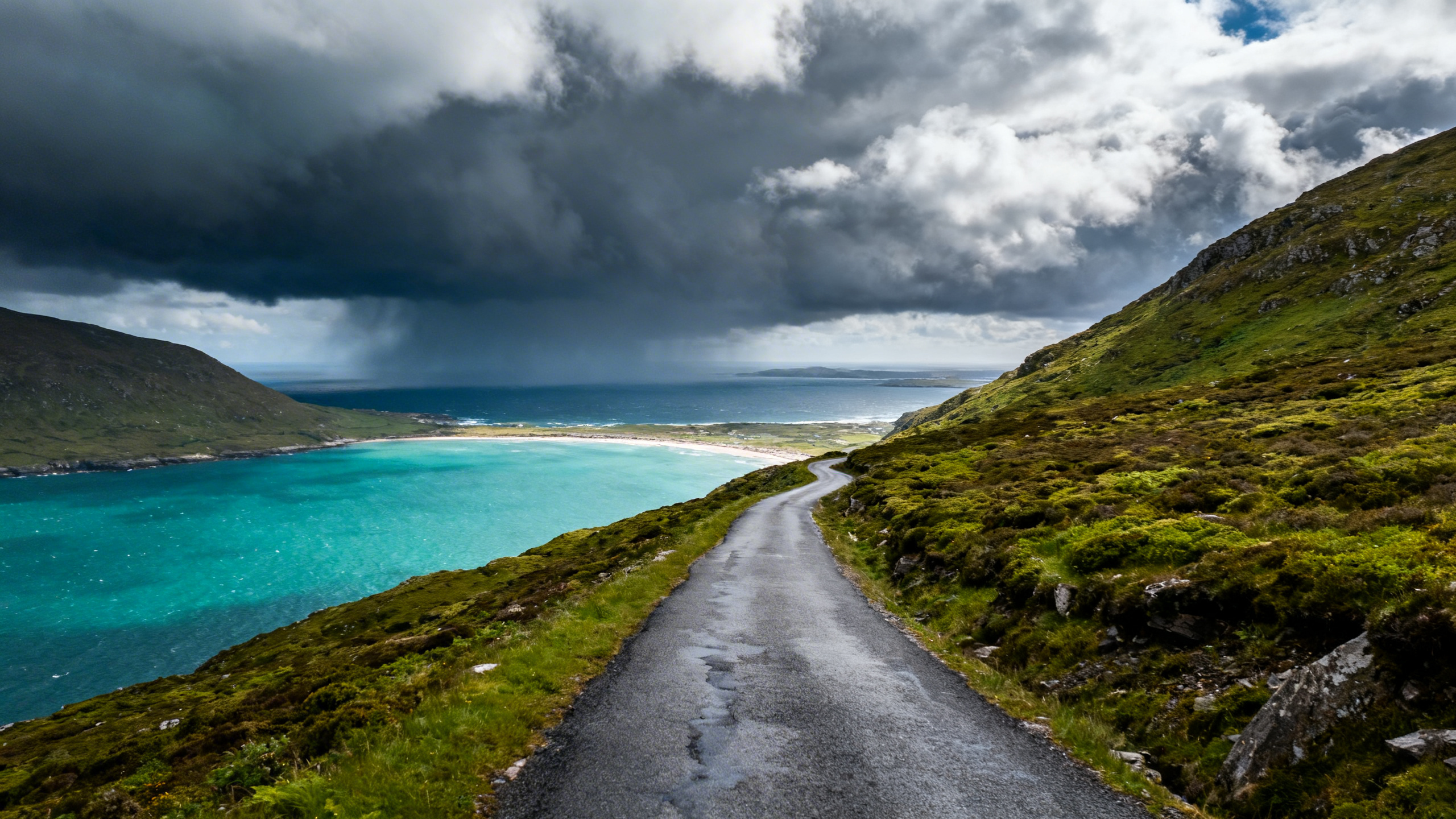 Sky Road above Clifden Bay in Connemara, the Atlantic stretching west in afternoon light
