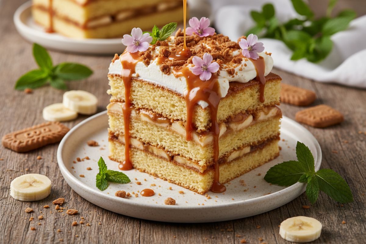 Kerrostunut banoffee-täytekakku yhdistää mehevän kakkupohjan, silkkisen karamellin, tuoreet banaanit ja ilmavan kermavaahdon – juhlien ehdoton kohokohta.