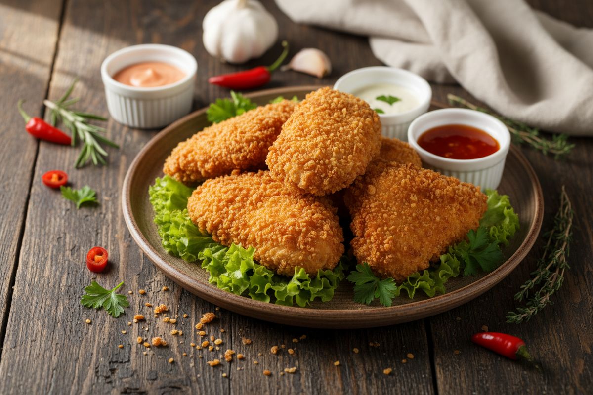 Kultaisen rapea kotitekoinen crispy chicken – leivityksen salaisuus on tuore paahtoleipä.
